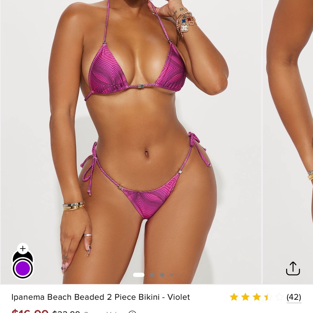 Fashion Nova Violet Patterned Beaded String Bikini